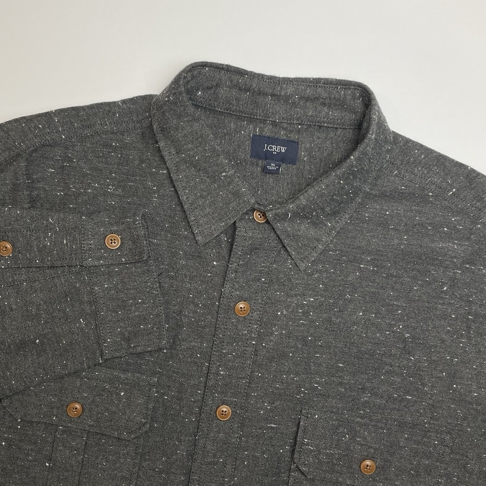 J.Crew Flannel Shirt Men's XL Nep Flecked Gray Double Pockets Gray Cotton Blend